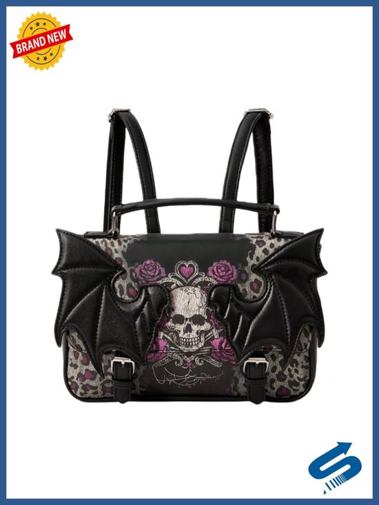 Gothic Bat Wing Backpack Purse, Faux Leather Convertible Shoulder Bag